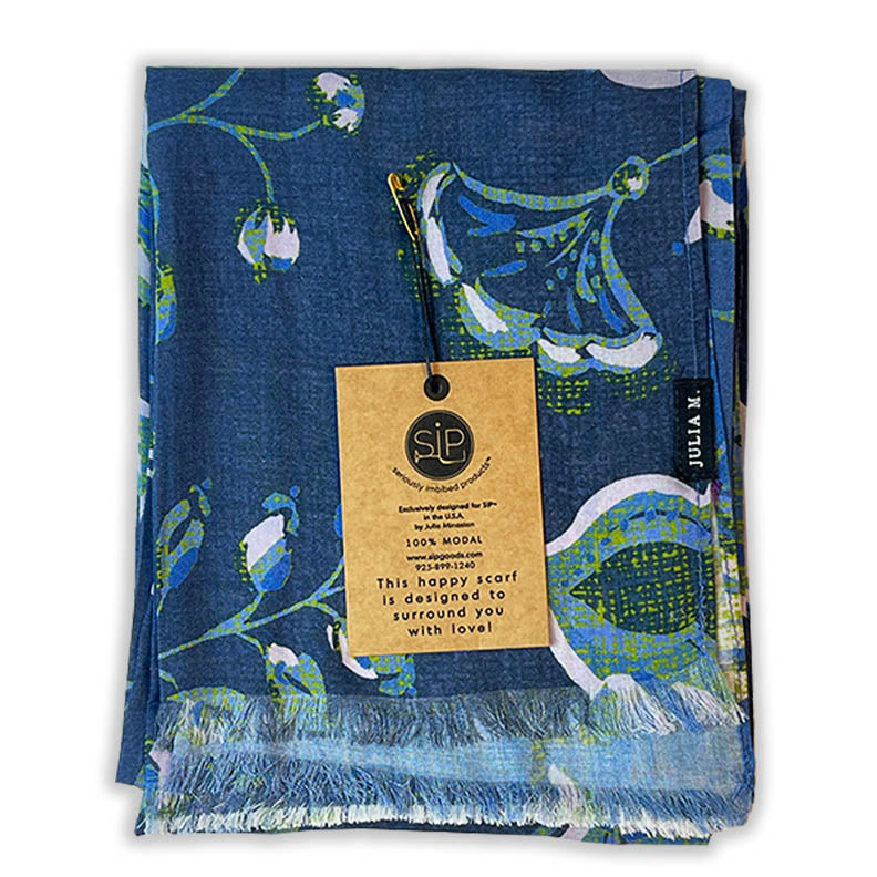 "Les Baux Blue" Botanical Silk Scarf