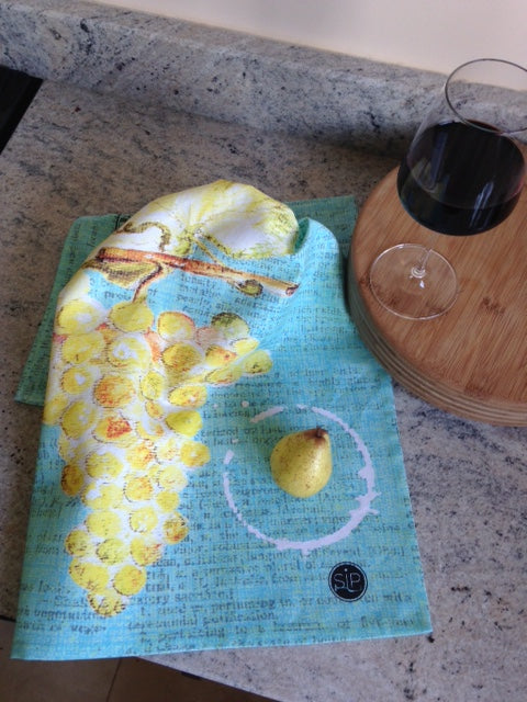 "Wine Series - Blue" Kitchen Towel
