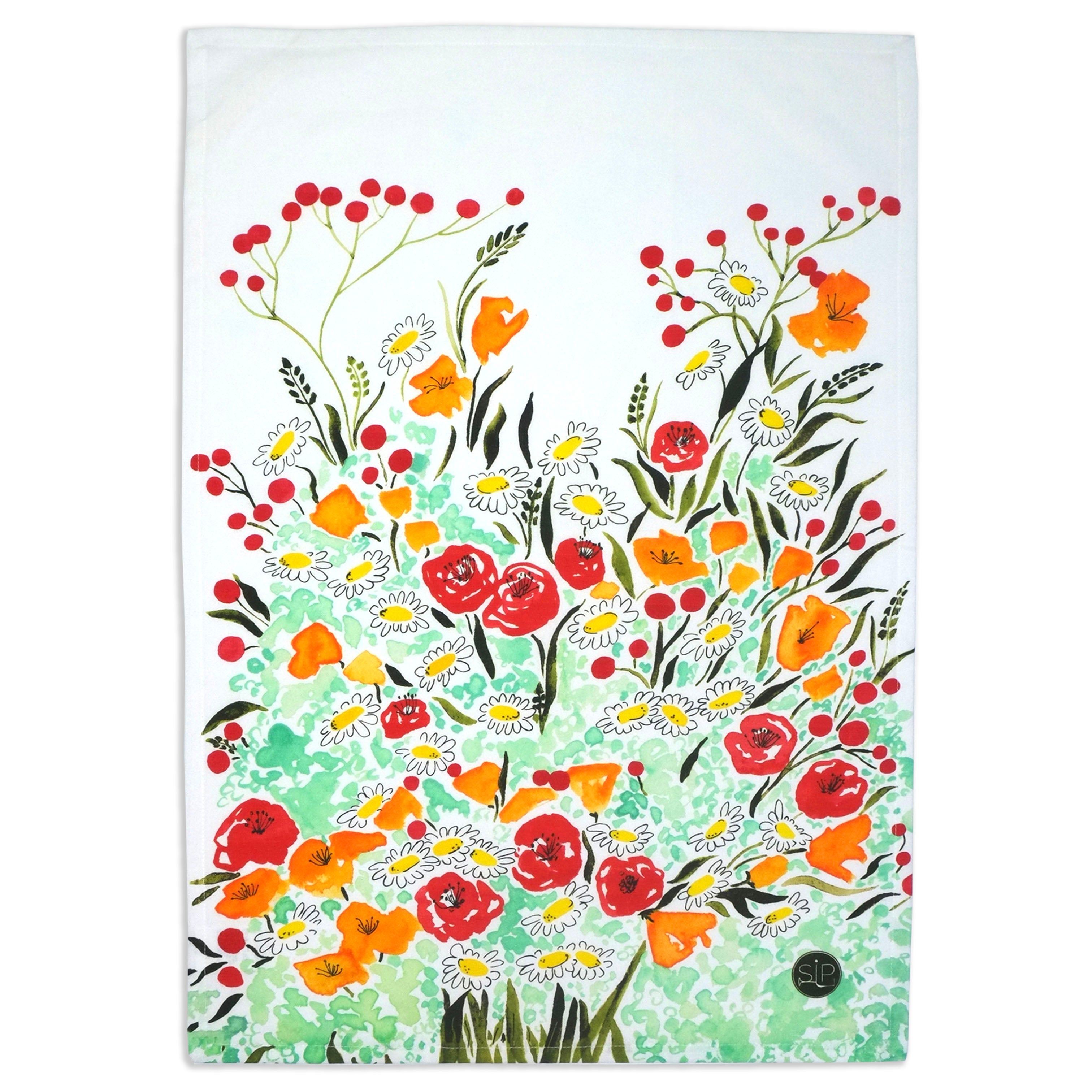 Colorful Floral Bouquet Kitchen Dish Towel, Organic Cotton Joyful Design  – SIP seriously imbibed products