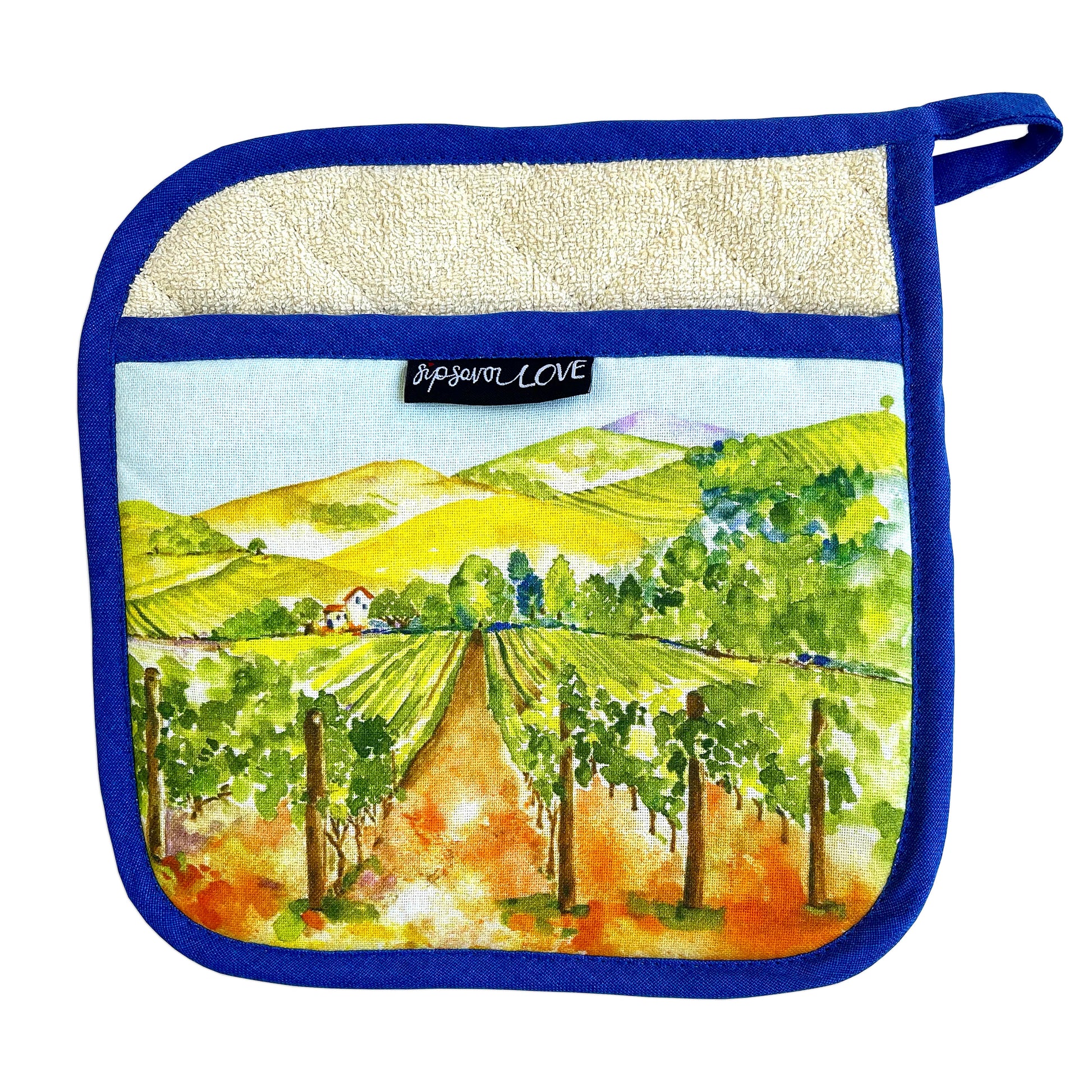 California Vineyards Pot Holder, Organic Cotton Among the Vines Design  from Original Watercolor – SIP seriously imbibed products