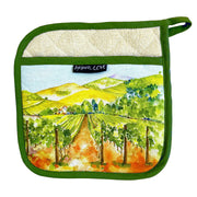 "Among The Vines" Pot Holder (blue or green trim)