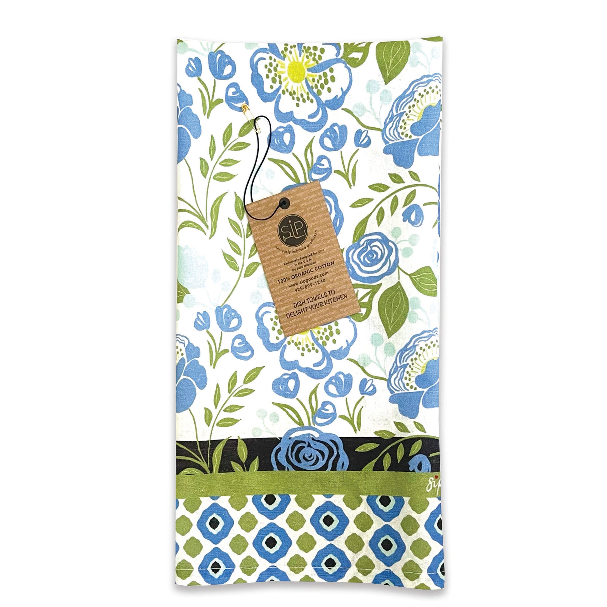 Blue Floral Kitchen Dish Towel, Organic Cotton Bloom Design – SIP  seriously imbibed products